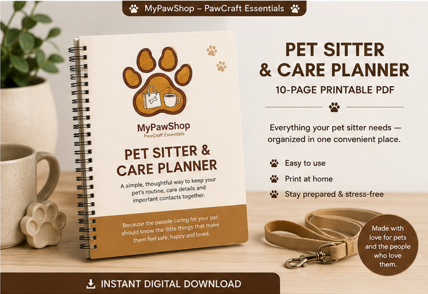 Pet Sitter & Care Planner – Printable Pet Care Organizer | Instant Digital Download