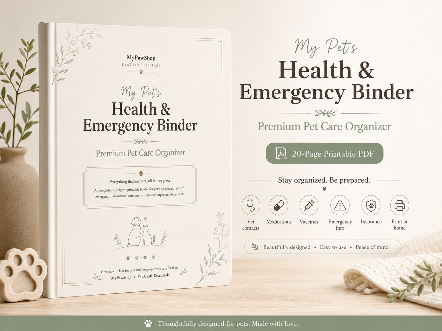 Pet Health & Emergency Binder – Printable Pet Care Organizer (20-Page PDF)