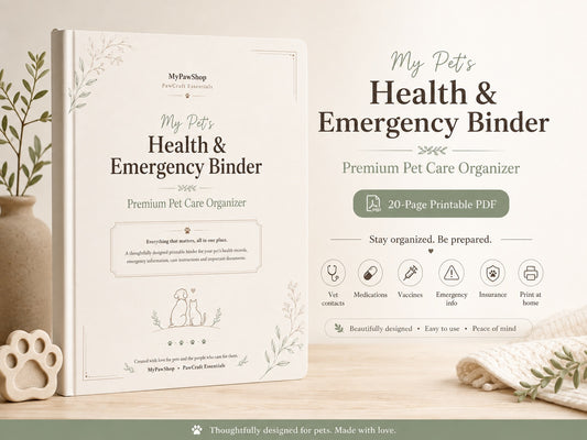 Pet Health & Emergency Binder – Printable Pet Care Organizer (20-Page PDF)