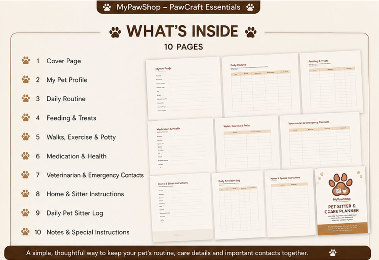 Pet Sitter & Care Planner – Printable Pet Care Organizer | Instant Digital Download