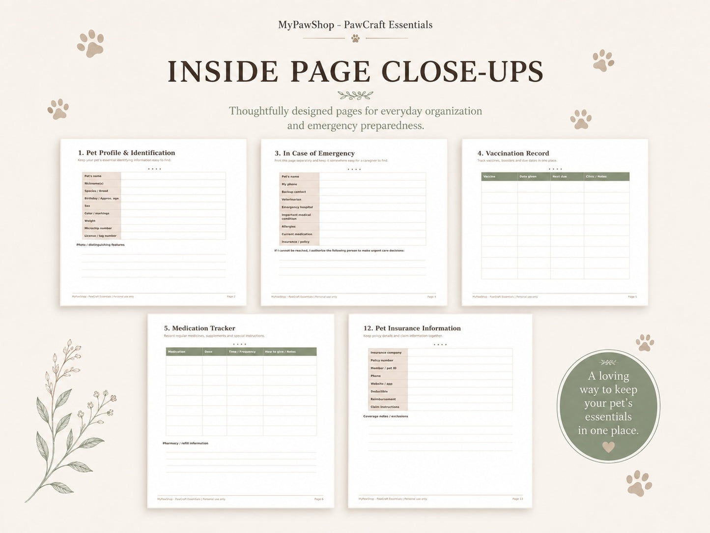 Pet Health & Emergency Binder – Printable Pet Care Organizer (20-Page PDF)
