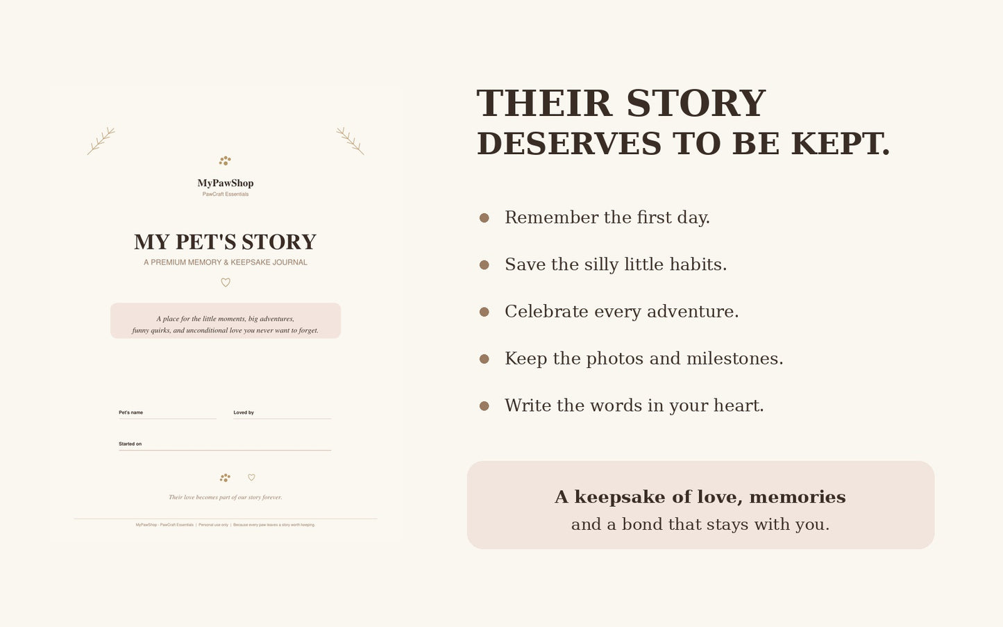 My Pet's Story – Premium Printable Pet Memory & Keepsake Journal | Instant Digital Download