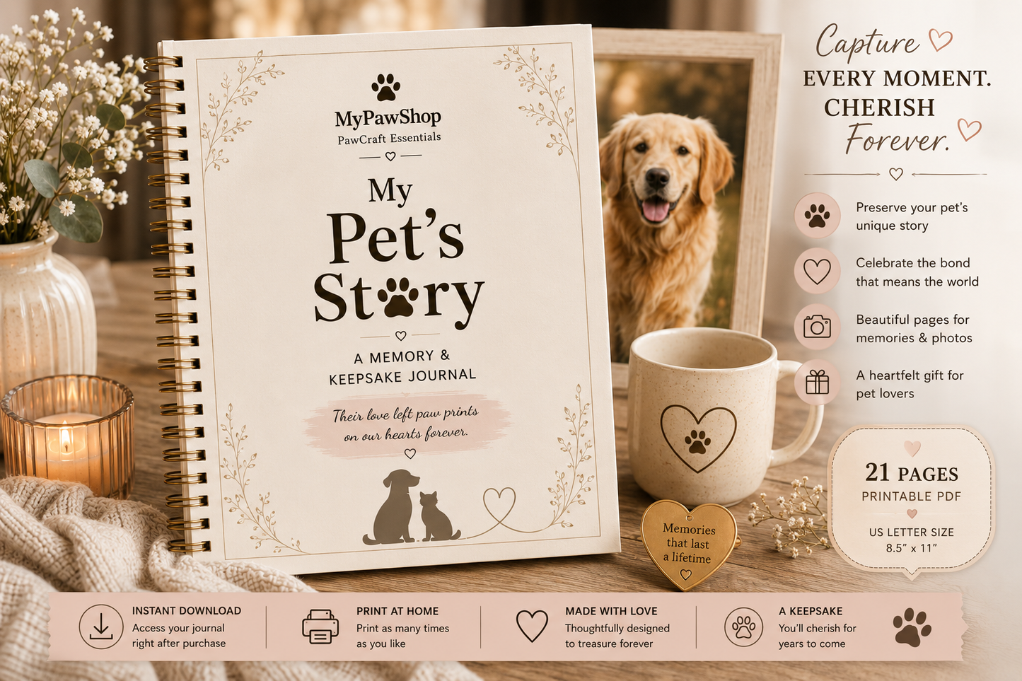 My Pet's Story – Premium Printable Pet Memory & Keepsake Journal | Instant Digital Download