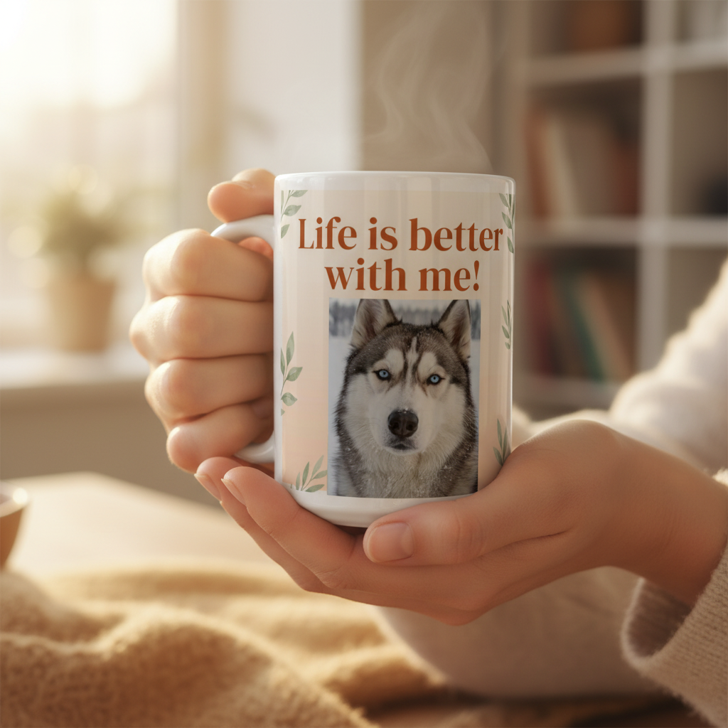 Person holding Personalized Pet Ceramic Mug – Morning Ritual in a cozy setting