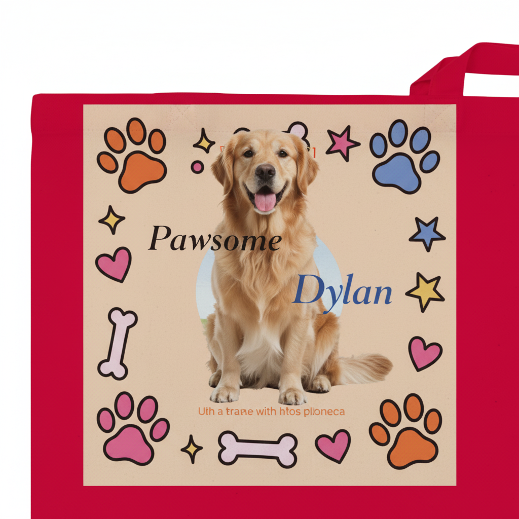 Close-up of printed design on Personalized Pet Tote Bag – Natural Canvas