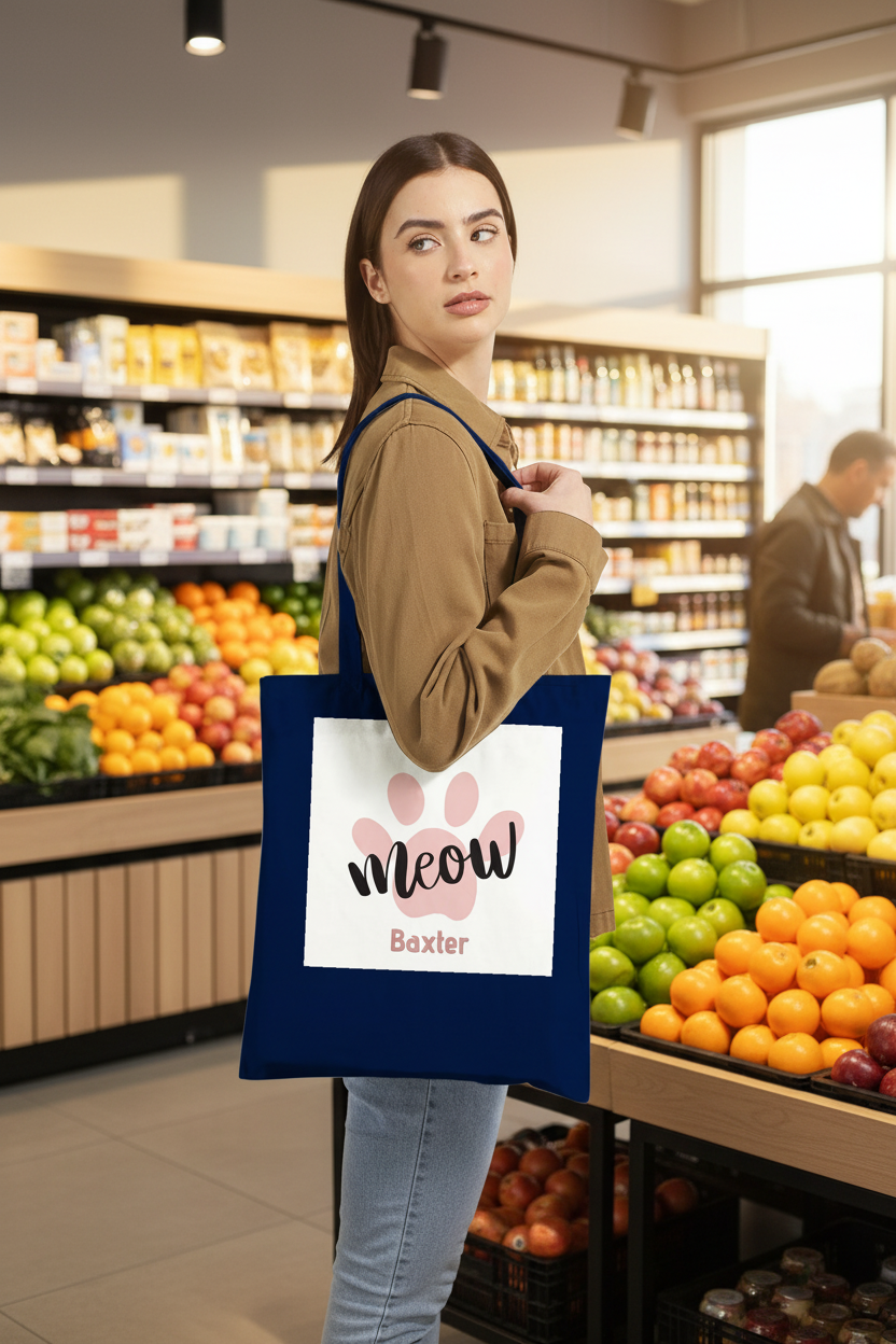 Lady with tote in grocery store